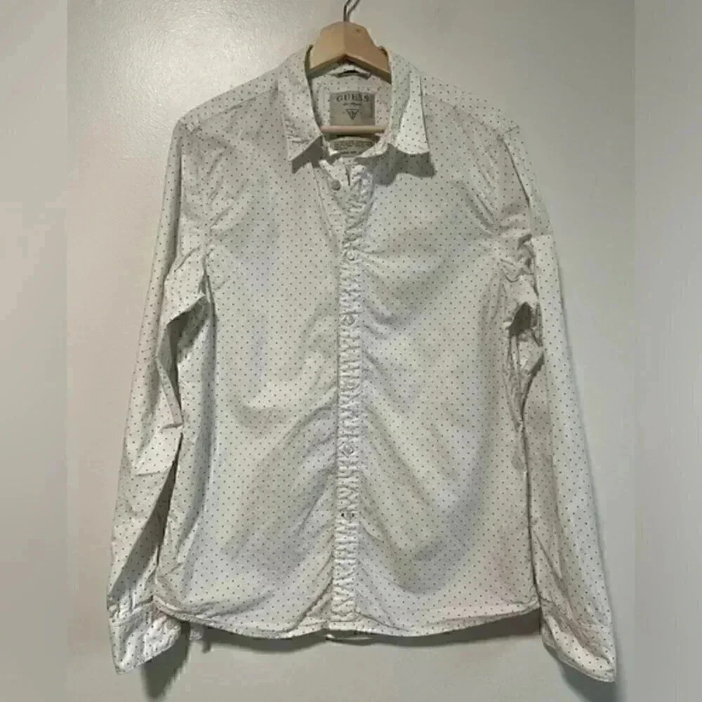 Guess Slim Fit Black Polka Dot Shirt - Medium